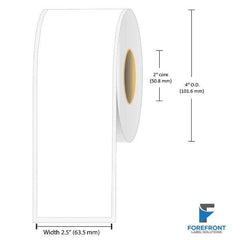 2.5 inch continuous matte BOPP inkjet labels, 90 feet per roll, 2 inch core, 4 inch OD