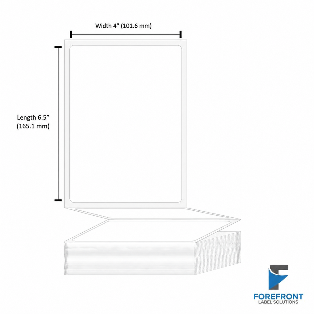 4 x 6.5 inch thermal transfer fanfold labels, 4000 labels per stack, ForeFront Label Solutions