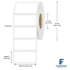 4" x 2" direct thermal labels 3000 per roll 3" core 8" OD 4 pack