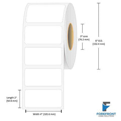 4 x 2 inch matte BOPP inkjet labels, 1010 labels per roll, 3 inch core, 6 inch outer diameter