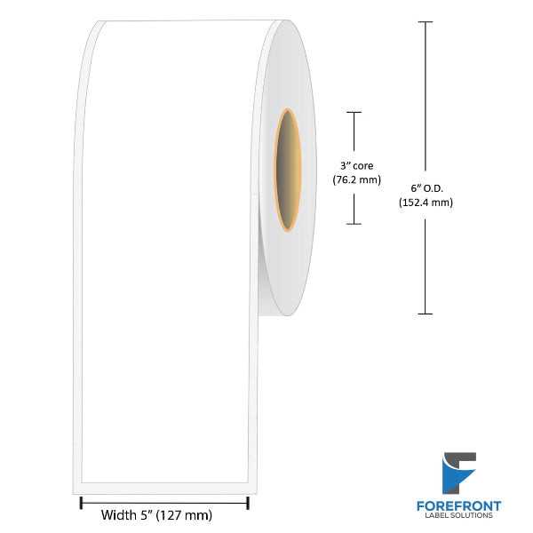 5 inch continuous matte BOPP inkjet labels, 180 ft roll, 3 inch core, 6 inch outer diameter
