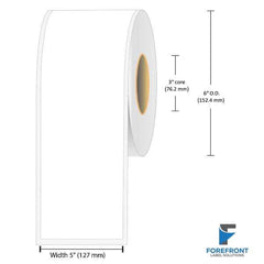 5 inch continuous matte BOPP inkjet labels, 180 ft roll, 3 inch core, 6 inch outer diameter