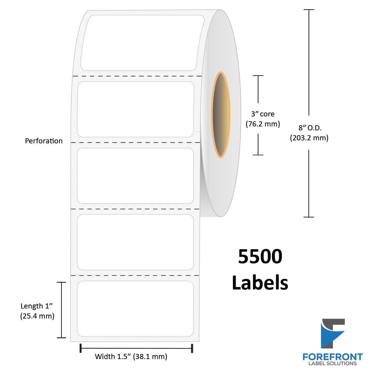 1.5″ x 1″ Thermal Transfer Label - 5500 Labels (8-Pack)