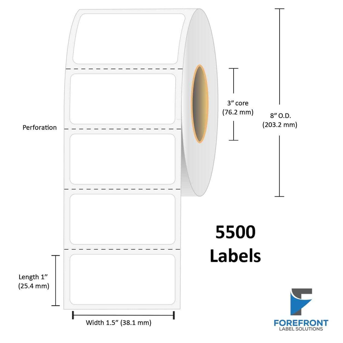 1.5″ x 1″ Thermal Transfer Label - 5500 Labels (8-Pack)