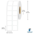 1 x 1 inch (2UP) matte BOPP inkjet labels, 1900 labels per roll, 2 inch core, 4 inch OD