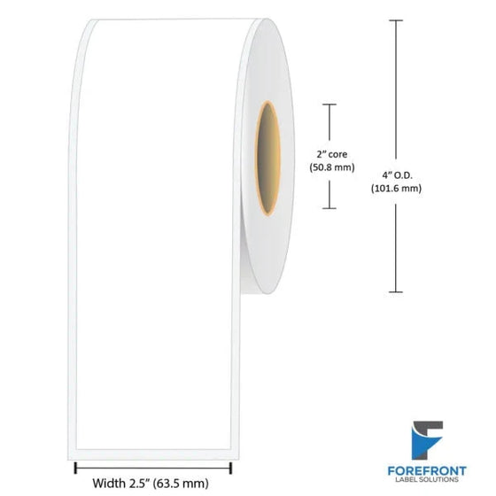 2.5" continuous gloss paper inkjet labels 100 ft per roll 2" core 4" OD