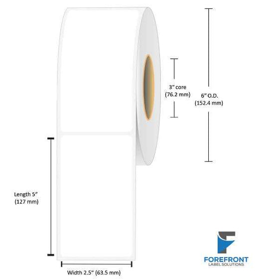 
2.5" × 5" Gloss BOPP Inkjet Labels – 520/Roll, 3" Core, 6" OD