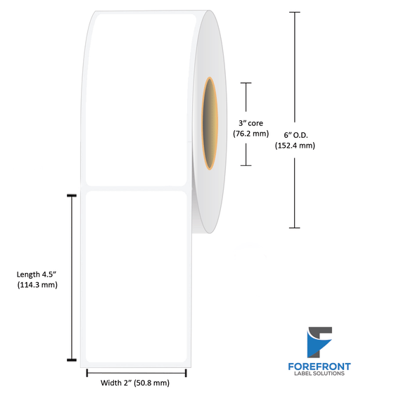 2 x 4.5 Gloss BOPP Inkjet Labels 6in OD | Forefront Label Solutions
