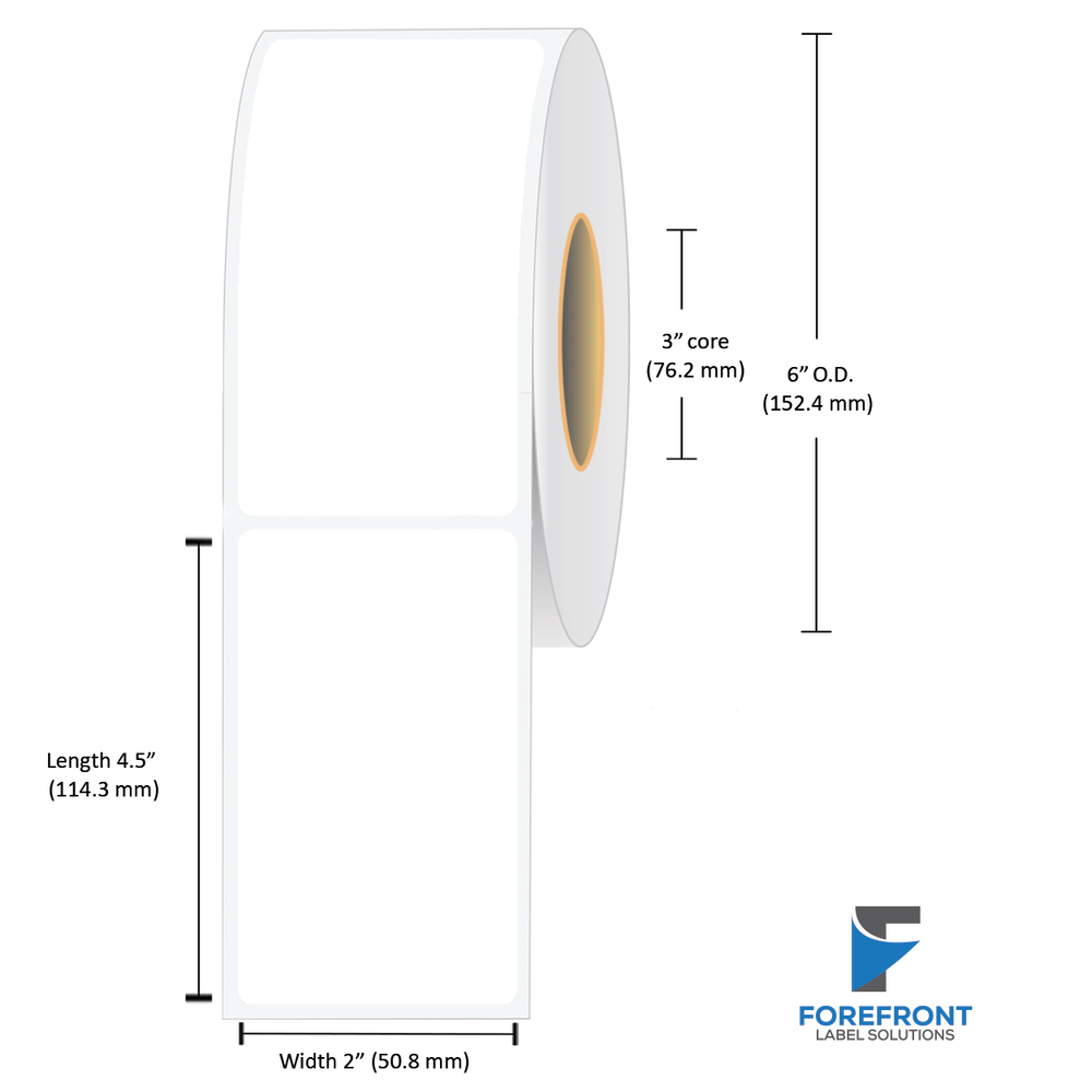 2 x 4.5 Gloss BOPP Inkjet Labels 6in OD | Forefront Label Solutions
