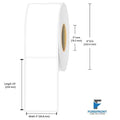 2 x 10 inch matte BOPP inkjet labels, 210 labels per roll, 3 inch core, 6 inch outer diameter