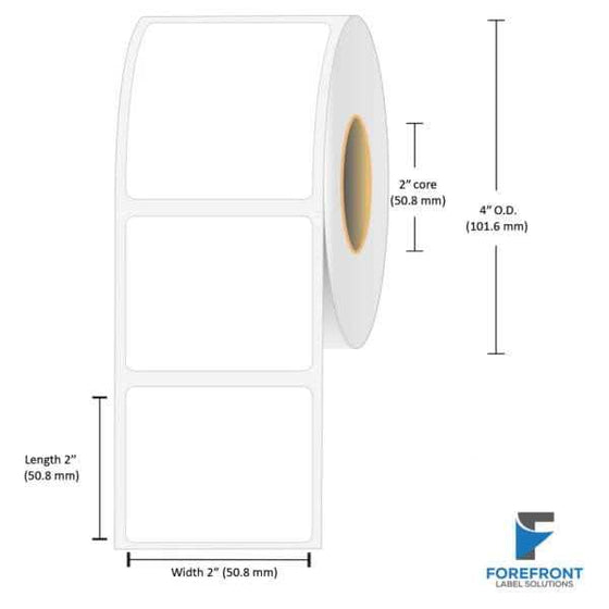 2" x 2" gloss BOPP inkjet labels, 550 per roll, 2" core, 4" OD