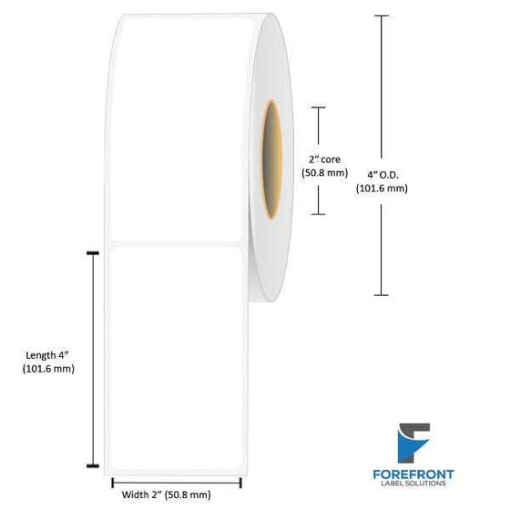 2 x 4 inch matte BOPP inkjet labels, 255 labels per roll, 2 inch core, 4 inch outer diameter