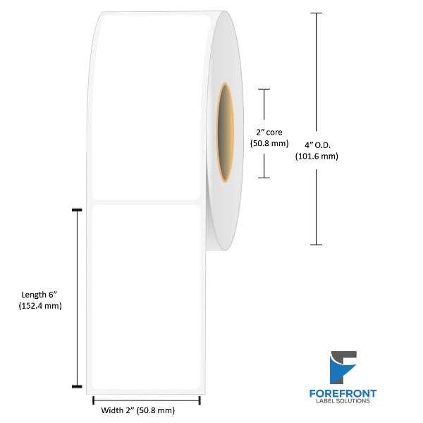 2 x 6 inch matte BOPP inkjet labels, 175 labels per roll, 2 inch core, 4 inch OD
