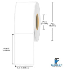 2 x 6 inch matte BOPP inkjet labels, 175 labels per roll, 2 inch core, 4 inch OD