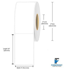 3" x 10" matte BOPP inkjet labels, 105 labels per roll, 2" core, 4" OD