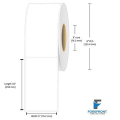3" x 10" matte BOPP inkjet labels, 210 labels per roll, 3 inch core, 6 inch outer diameter