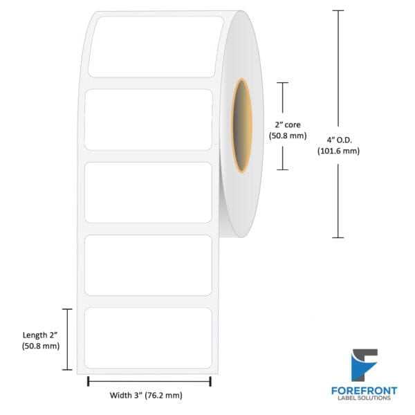 3 x 2 gloss BOPP inkjet labels 550 labels per roll 2 inch core 4 inch OD