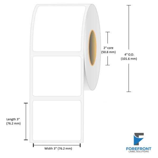 3" x 3" gloss paper inkjet labels 375 per roll 2" core 4" OD