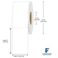 3 x 5 gloss BOPP inkjet labels 225 labels per roll 2 inch core 4 inch OD