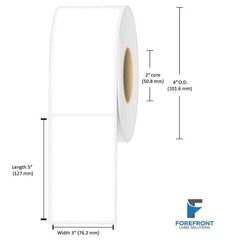 3 x 5 inch matte BOPP inkjet labels, 210 labels per roll, 2 inch core, 4 inch OD