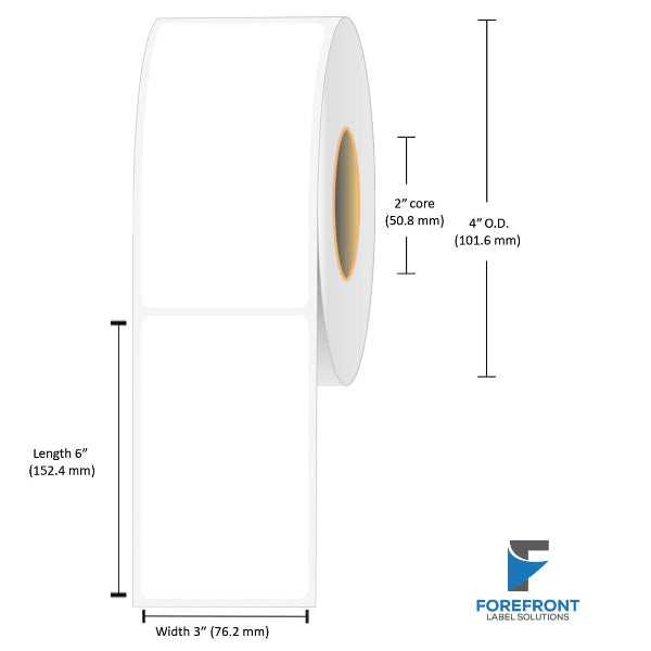 3 x 6 inch matte BOPP inkjet labels, 175 labels per roll, 2 inch core, 4 inch OD