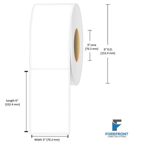 3 x 6 inch matte BOPP inkjet labels, 350 labels per roll, 3 inch core, 6 inch outer diameter