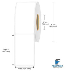 3 x 8 inch matte BOPP inkjet labels, 265 labels per roll, 3 inch core, 6 inch outer diameter