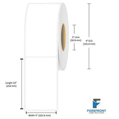 4 x 10 inch matte BOPP inkjet labels, 105 labels per roll, 2 inch core, 4 inch outer diameter