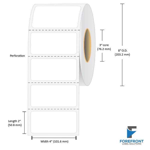 4" x 2" direct thermal labels 3000 per roll 3" core 8" OD 4 pack