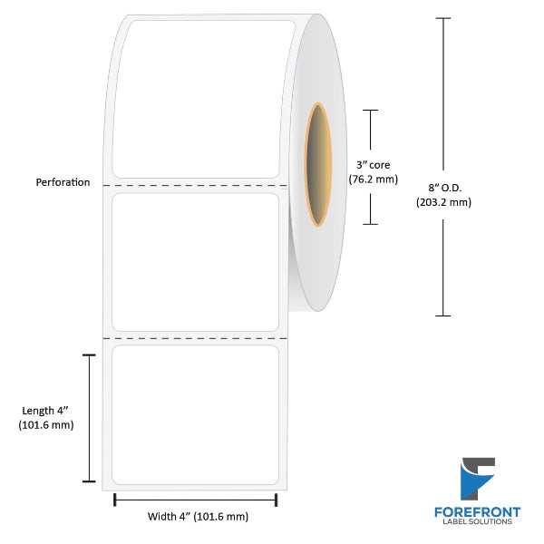 4" x 4" direct thermal labels 1500 per roll 3" core 8" OD