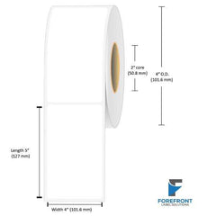 4 x 5 inch matte BOPP inkjet labels, 210 labels per roll, 2 inch core, 4 inch outer diameter