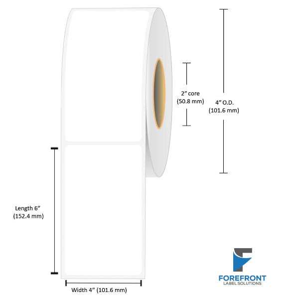 4 x 6 inch matte BOPP inkjet labels, 175 labels per roll, 2 inch core, 4 inch outer diameter