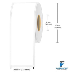 7 inch continuous matte BOPP inkjet labels, 180 ft per roll, 3 inch core, 6 inch outer diameter
