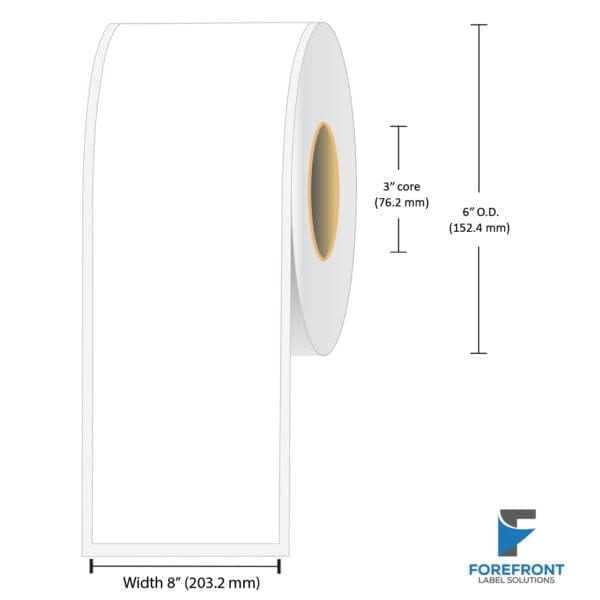 8" continuous gloss paper inkjet labels 200 ft roll 3" core 6" OD