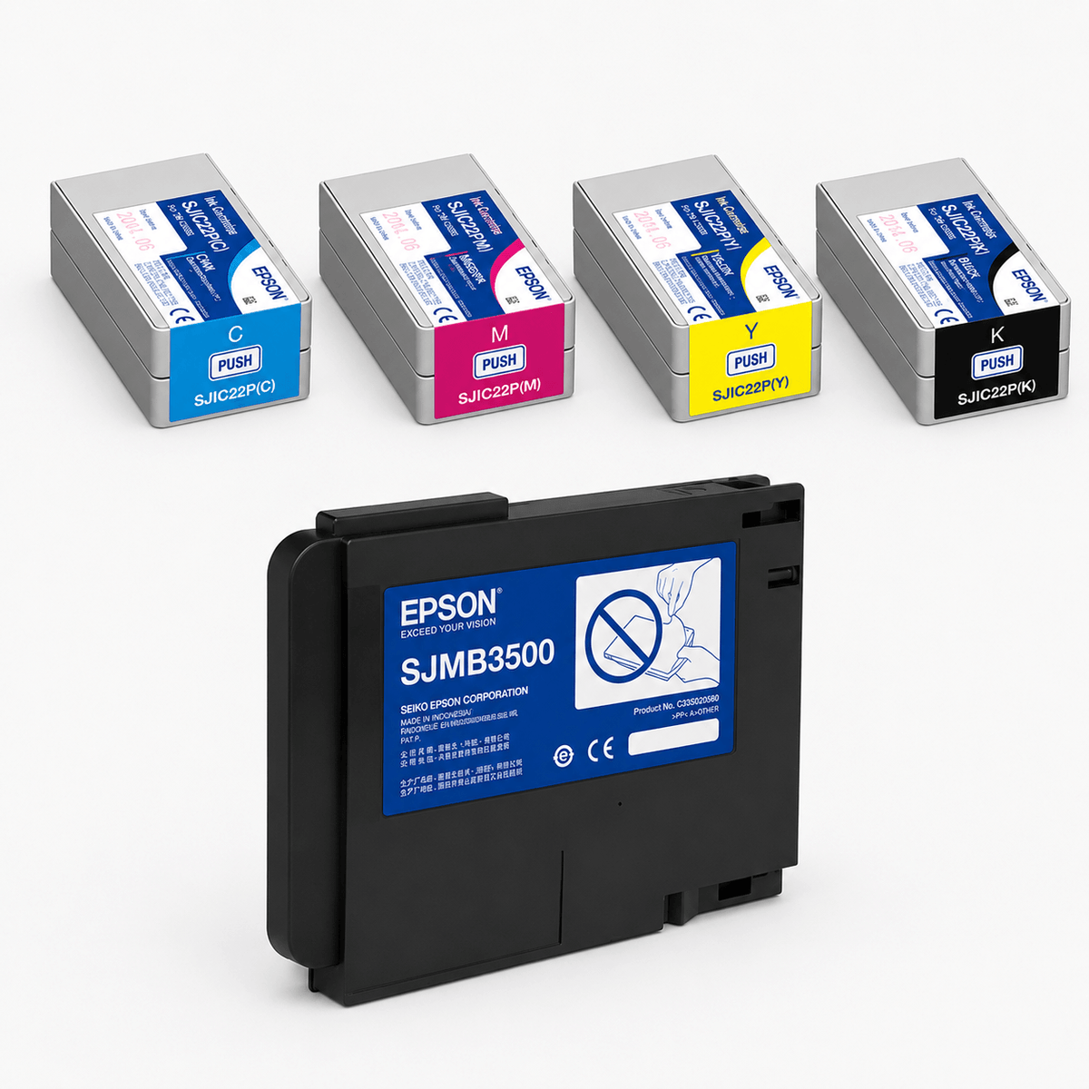 Epson TM-C3500 CMYK Ink Set + Maintenance Box Kit - SJIC22P