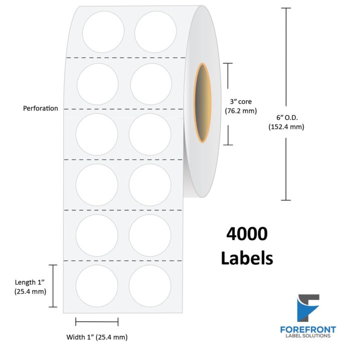 1" Circle (2 UP) Matte Paper Label - 4000 Labels
