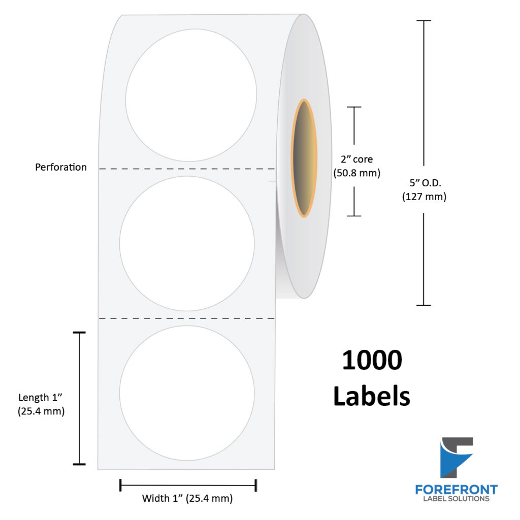 1" Circle Matte Paper Label - 1000 Labels - 1CM-2C5OD