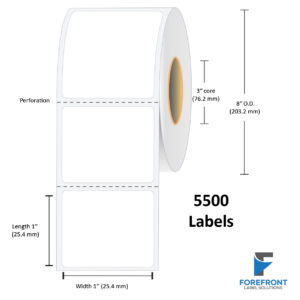 1" x 1" Top Coated Direct Thermal Label - 5500 Labels (8-Pack)