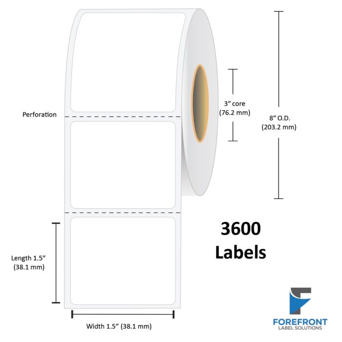 1.5" x 1.5" Top Coated Direct Thermal Label - 3600 Labels (8-Pack)