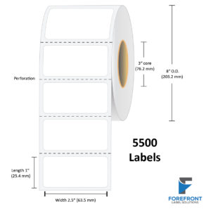 2.5" x 1" Top Coated Direct Thermal Label - 5500 Labels (8-Pack)
