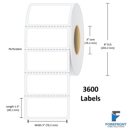 3" x 1.5" Top Coated Direct Thermal Label - 3600 Labels (6-Pack)