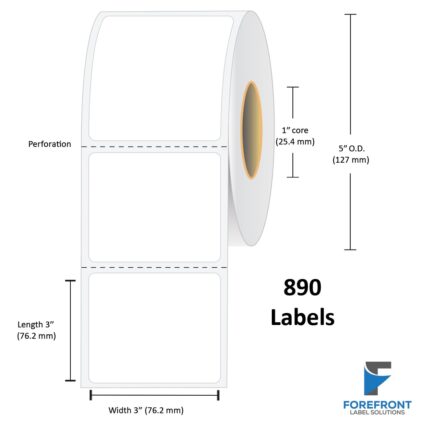 3" x 3" Top Coated Direct Thermal Label - 890 Labels (12-Pack)