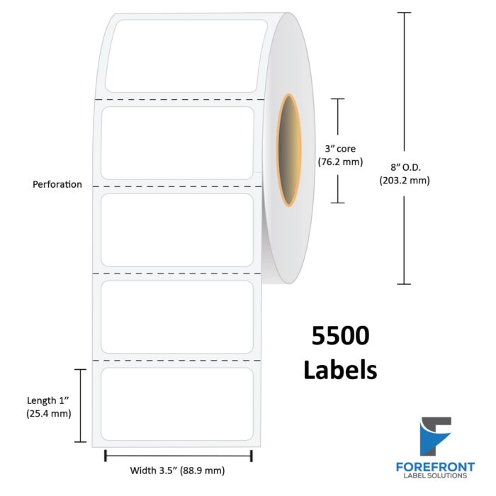 3.5" x 1" Top Coated Direct Thermal Label - 5500 Labels (4-Pack)