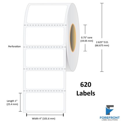 4" x 1" Uncoated Direct Thermal Label - 620 Labels (180-Pack)