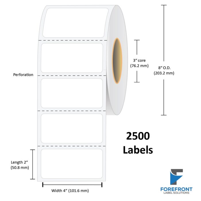 4" x 2" Gloss Polypropylene Label - 2500 Labels (4-Pack)