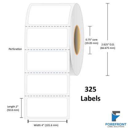 4" x 2" Uncoated Direct Thermal Label - 325 Labels (180-Pack)