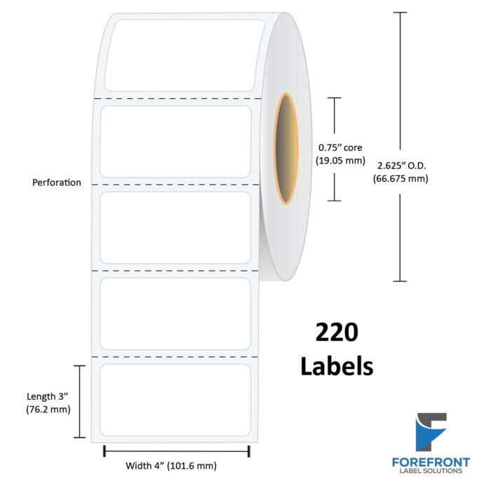 4" x 3" Uncoated Direct Thermal Label - 220 Labels (180-Pack)