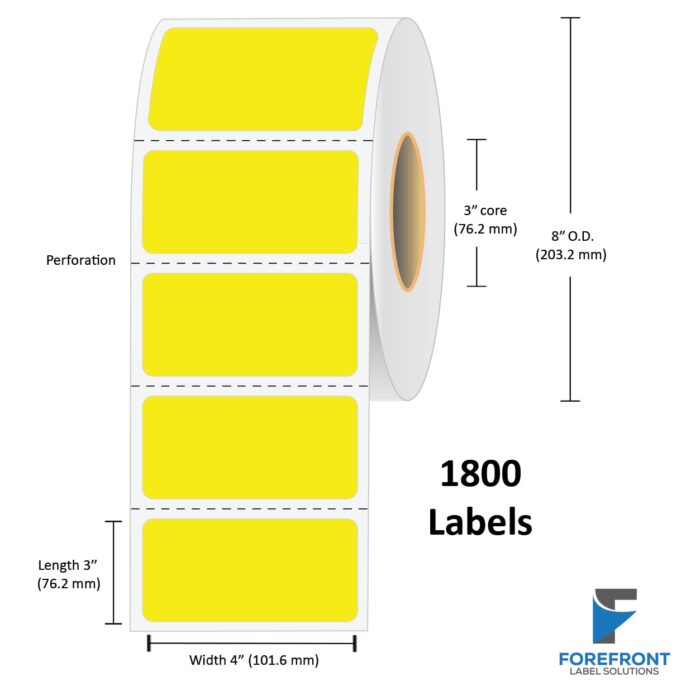 4" x 3" Yellow Thermal Transfer Label - 1800 Labels (4-Pack)