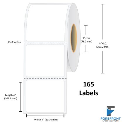 4" x 4" Uncoated Direct Thermal Label - 165 Labels (180-Pack)