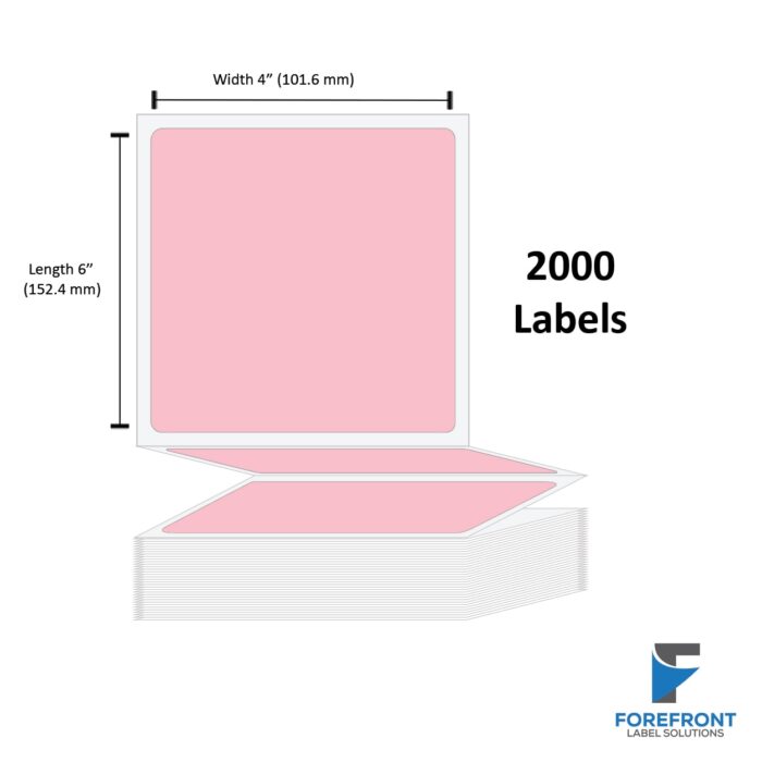 4" x 6" Pink Thermal Transfer Fanfold Label - 2000 Labels (2-Pack)